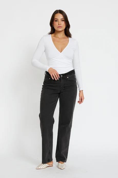 Lainey Crossover Long Sleeve Top - White