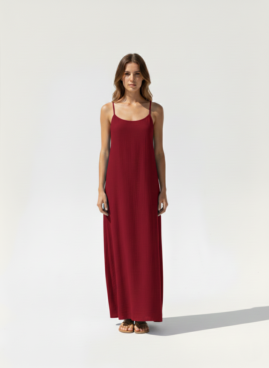 Essential Open-Back Slip Dress in Wine Red | AMARI Sydney