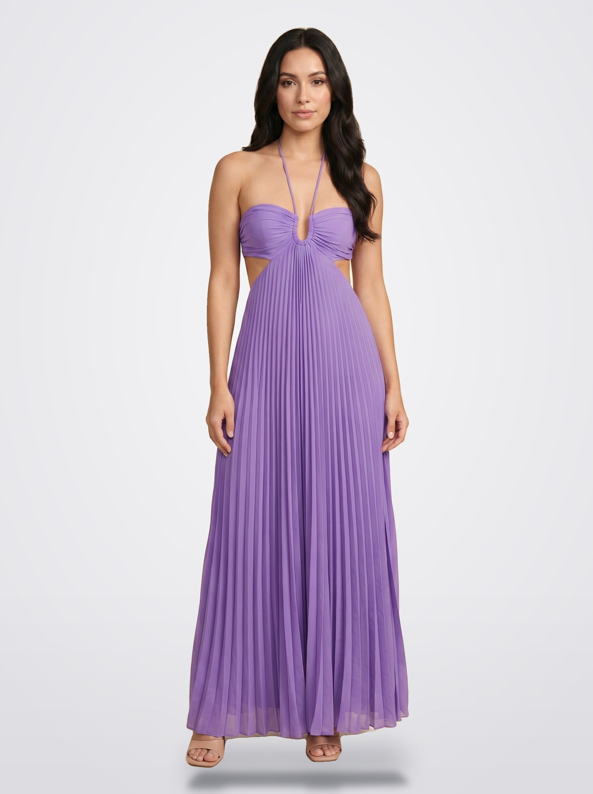 The Sienna Pleated Maxi Dress in Lavender Aura - Front View | Amari Sydney