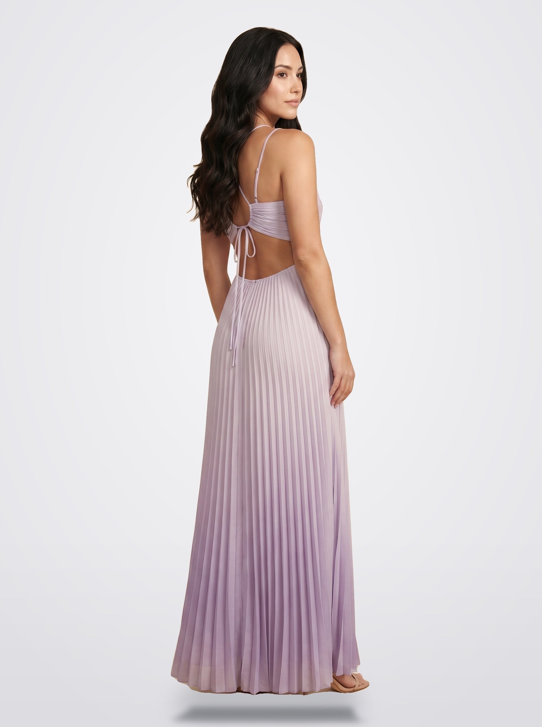 The Sienna Pleated Maxi Dress in Lilac - Back View | Amari Sydney