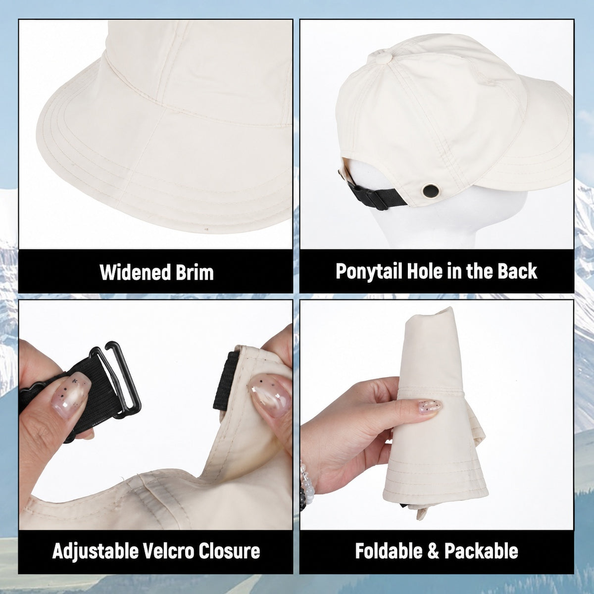 Women Wide Brim Sun Visor Hat - Ponytail Hole & Velcro Closure Amari Sydney