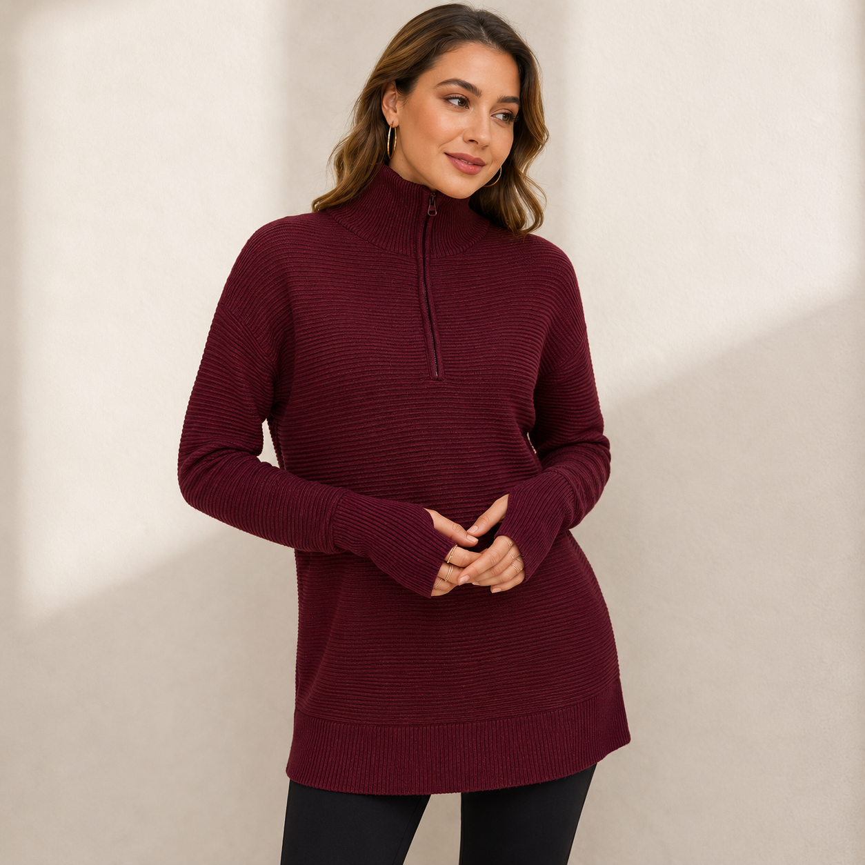 zipper Long Sleeve Knit Sweater