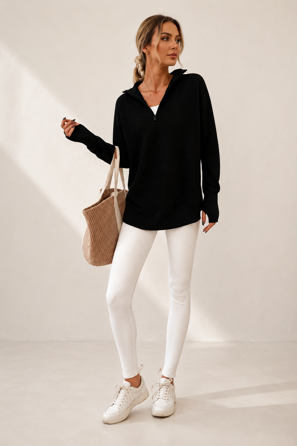 zipper Long Sleeve Knit Sweater