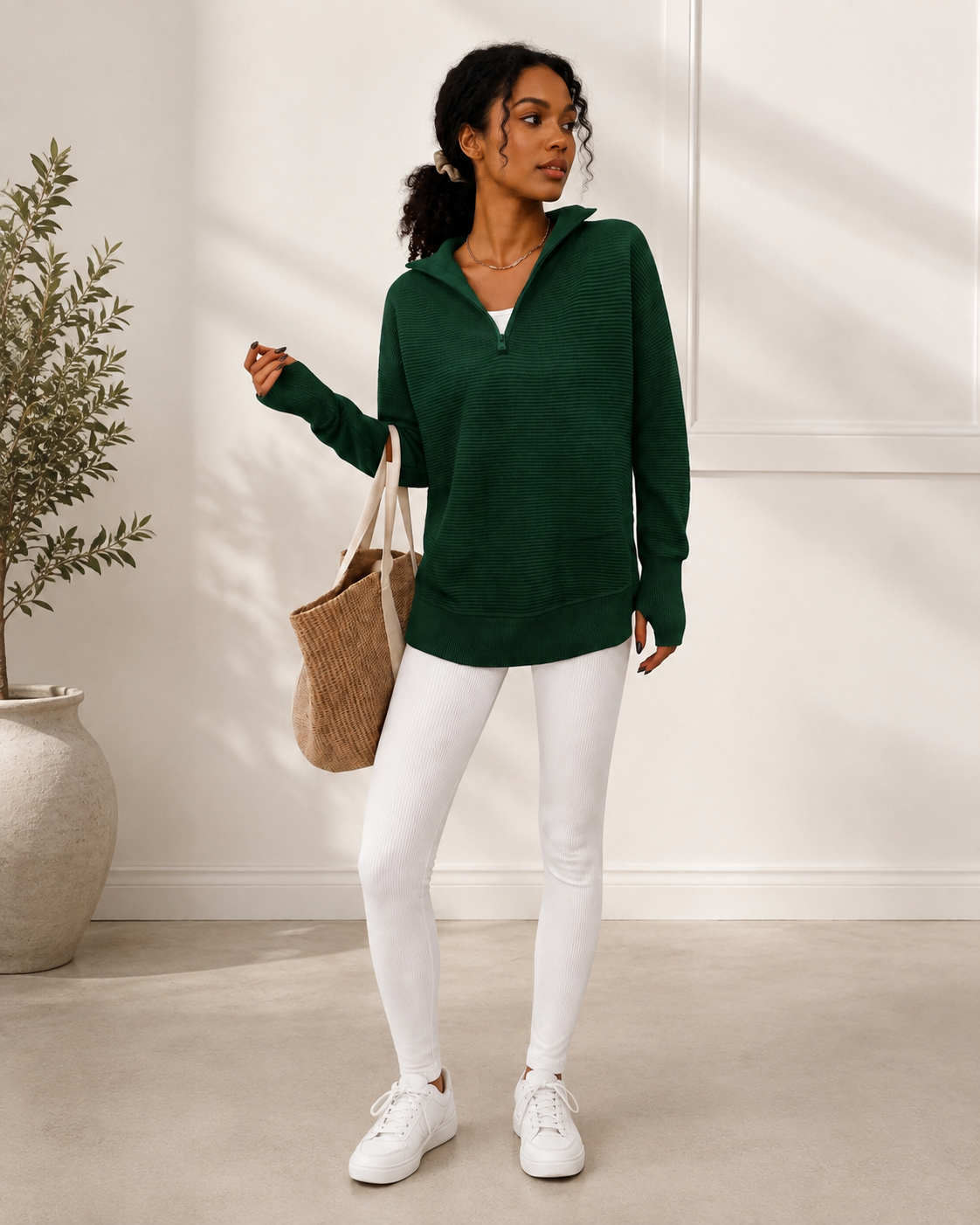zipper Long Sleeve Knit Sweater
