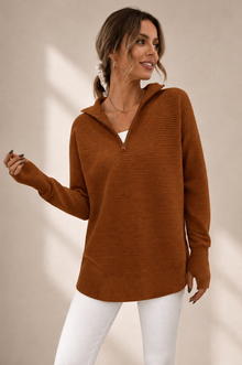 zipper Long Sleeve Knit Sweater