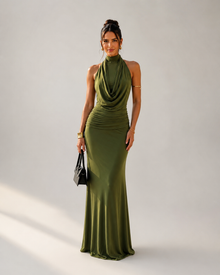 SERAPHINA DRAPED HALTER MAXI DRESS