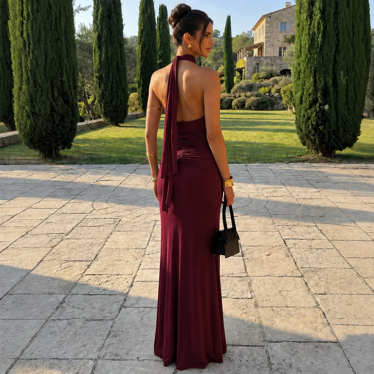 SERAPHINA DRAPED HALTER MAXI DRESS