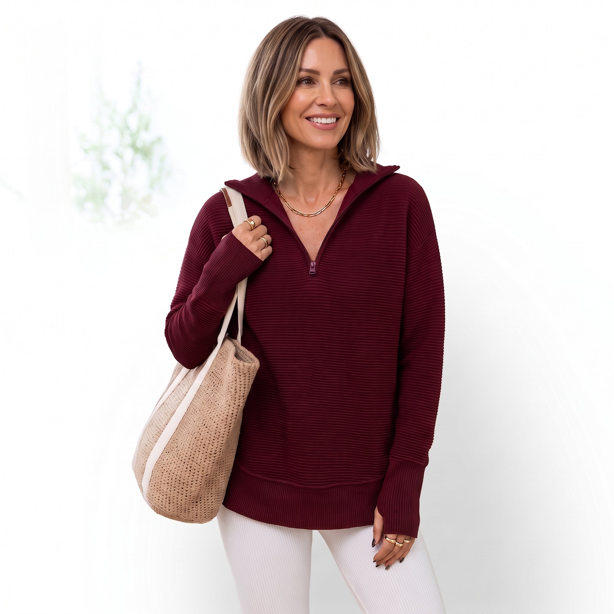 zipper Long Sleeve Knit Sweater
