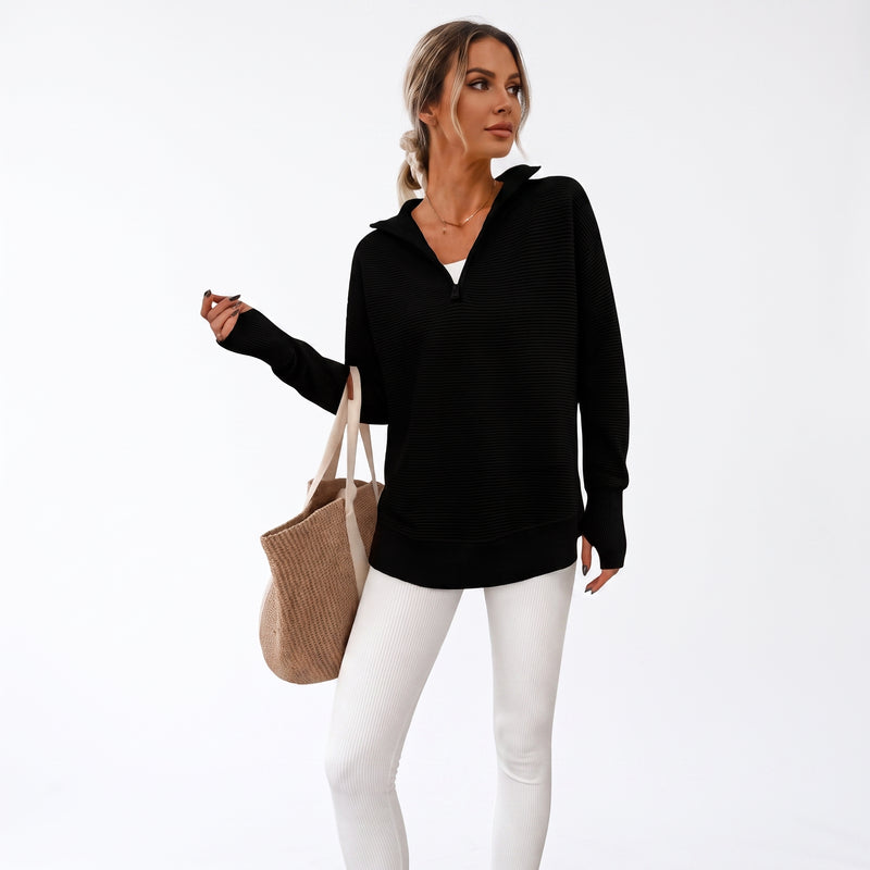 zipper Long Sleeve Knit Sweater