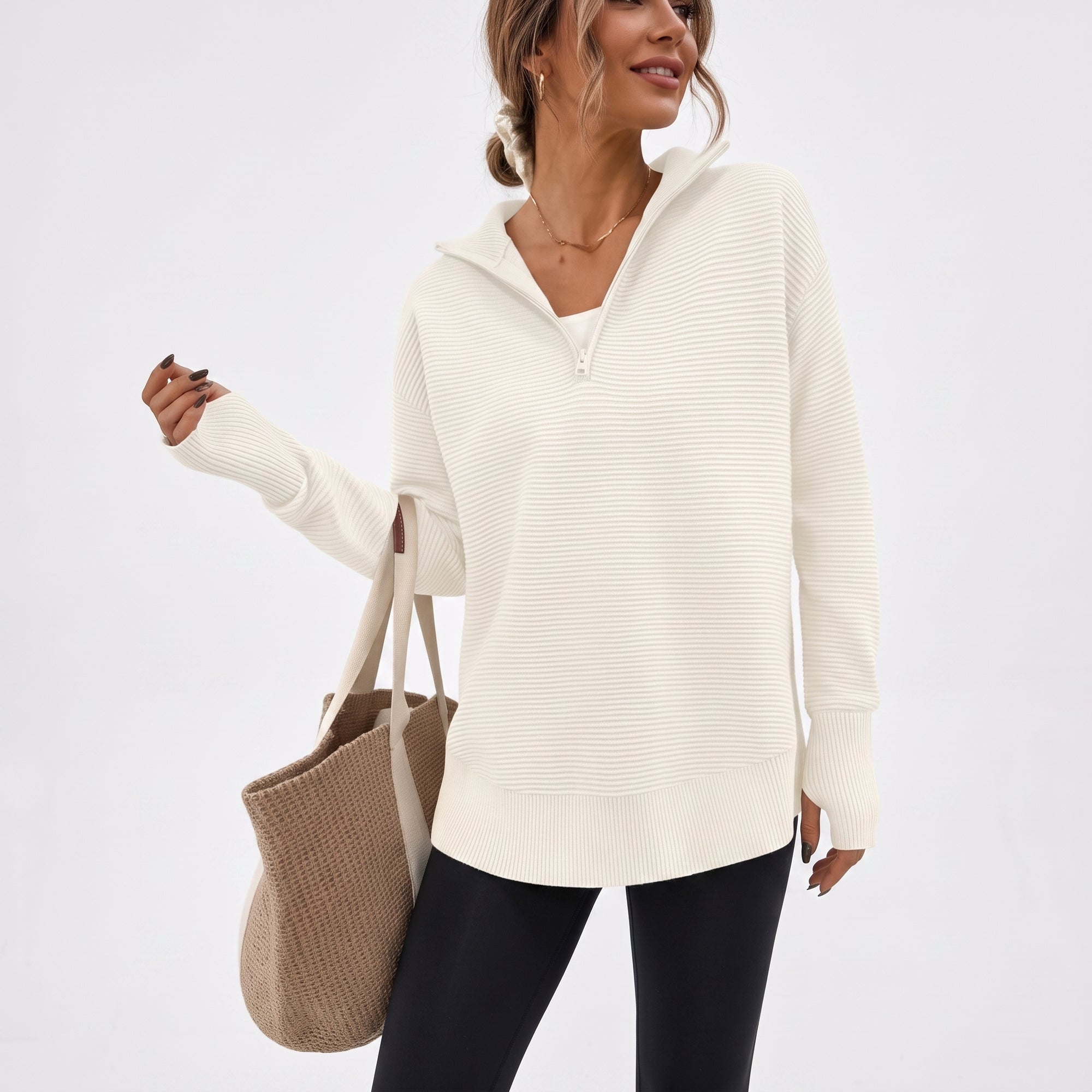 zipper Long Sleeve Knit Sweater