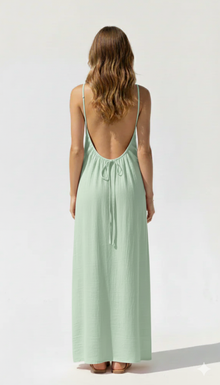 Essential Open-Back Slip Dress in Green - Angle View | AMARI Sydney