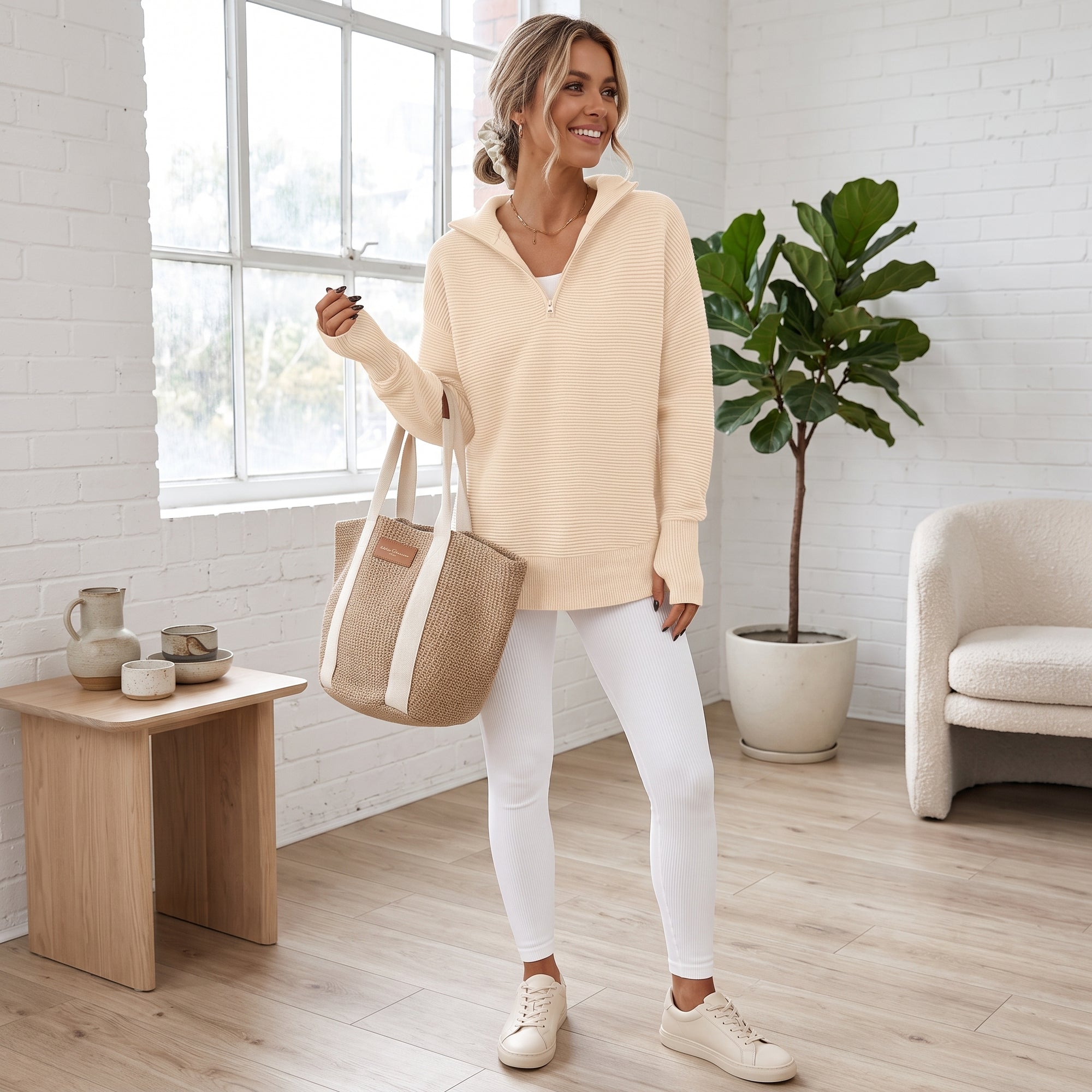 zipper Long Sleeve Knit Sweater