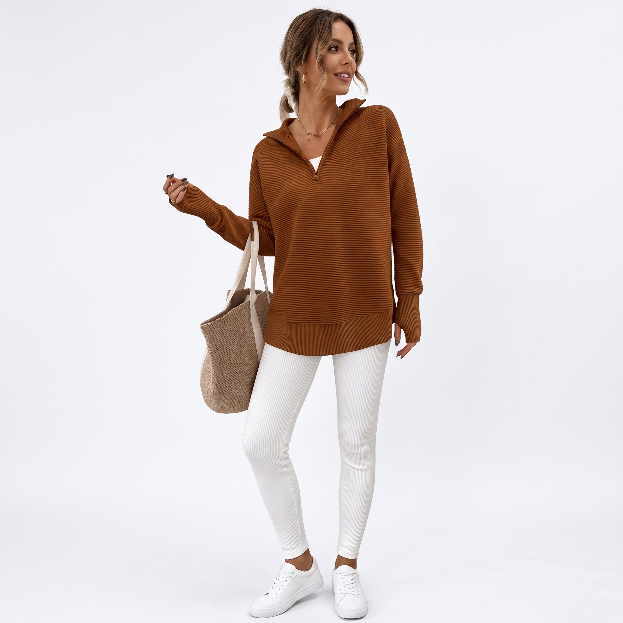 zipper Long Sleeve Knit Sweater