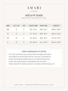 AMARI Sydney - Official Size & Fit Guide
