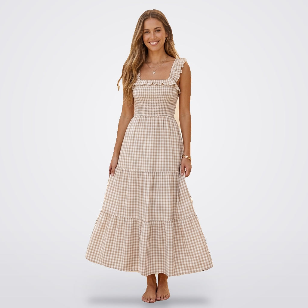 Bohemian Gingham Smocked Maxi Dress | Amari Sydney