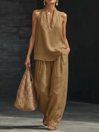 Boho Halter Neck Two Piece Set - Khaki