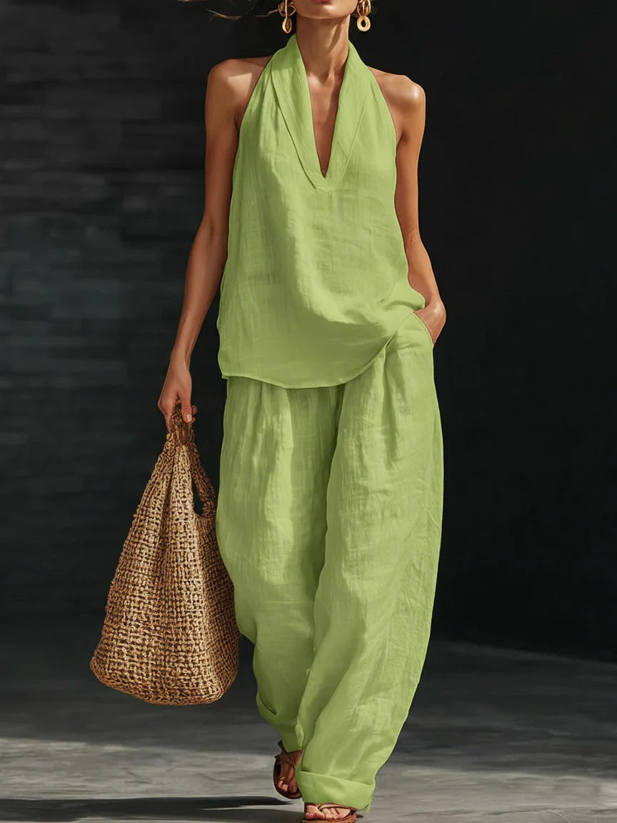 Boho Halter Neck Two Piece Set - Light Green