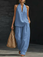 Boho Halter Neck Two Piece Set - Sky Blue
