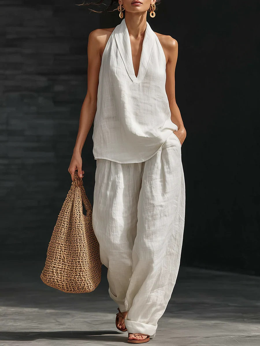 Boho Halter Neck Two Piece Set - White
