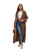 Women's Leopard Print Long Trench Coat