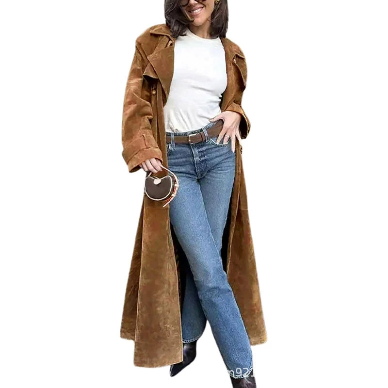 Women's Leopard Print Long Trench Coat