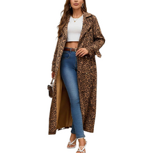 Women's Leopard Print Long Trench Coat