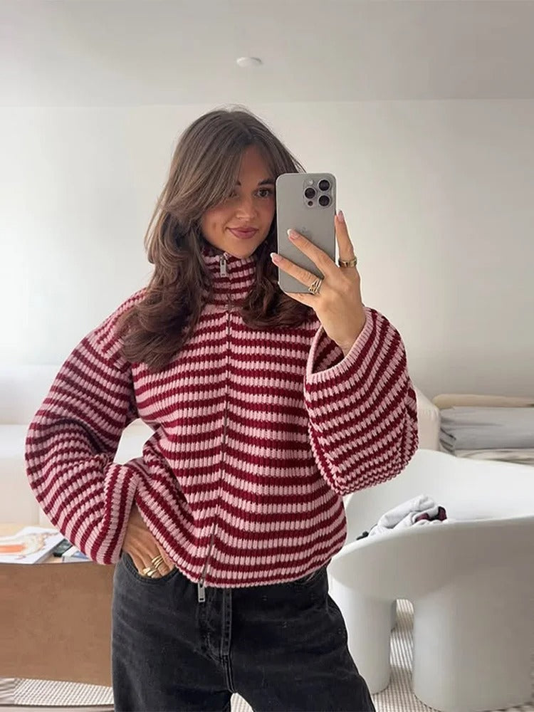 Women's Striped Fleece Pullover