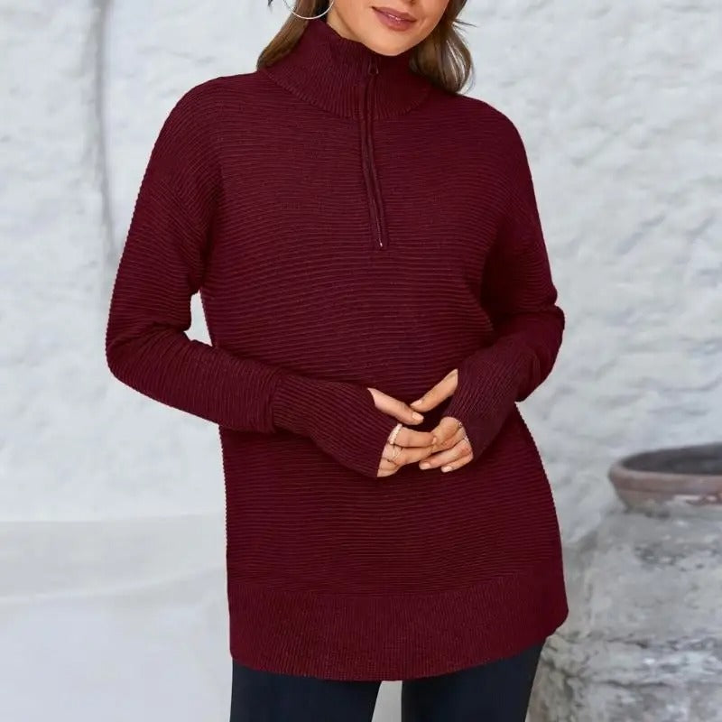 zipper Long Sleeve Knit Sweater