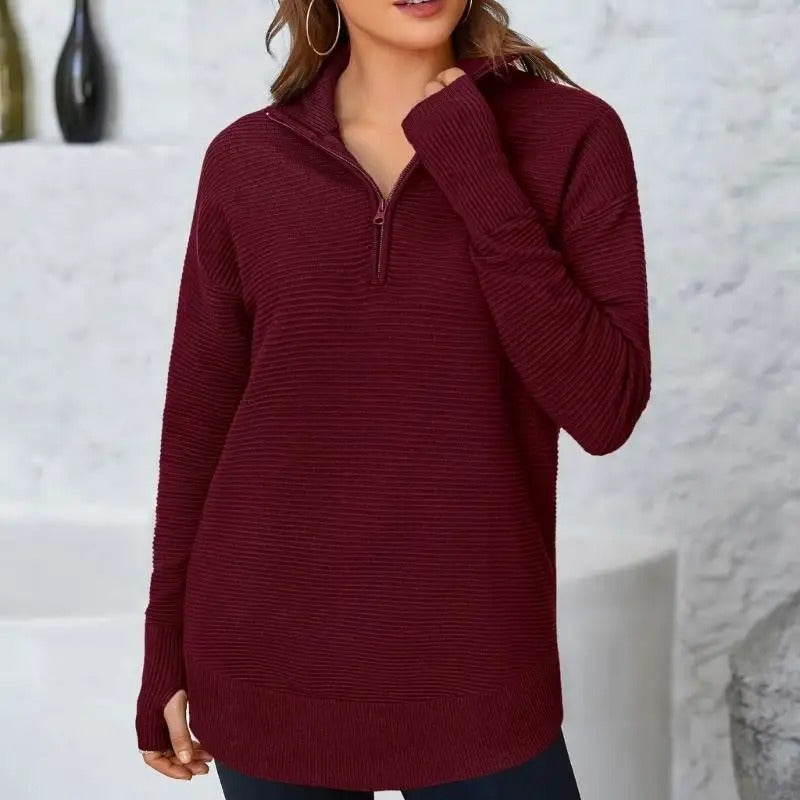 zipper Long Sleeve Knit Sweater
