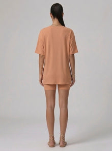 Nova Oversized Crewneck & Biker Shorts Set in Apricot - Back View | AMARI Sydney