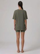 Nova Oversized Crewneck & Biker Shorts Set in Army Green - Back View | AMARI Sydney