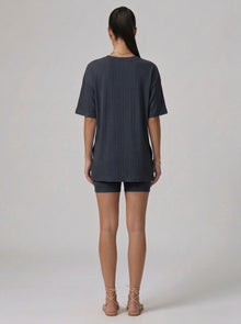 Nova Oversized Crewneck & Biker Shorts Set in Black - Back View | AMARI Sydney