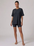 Nova Oversized Crewneck & Biker Shorts Set in Black - Front View | AMARI Sydney