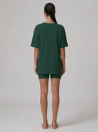 Nova Oversized Crewneck & Biker Shorts Set in Dark Green - Back View | AMARI Sydney