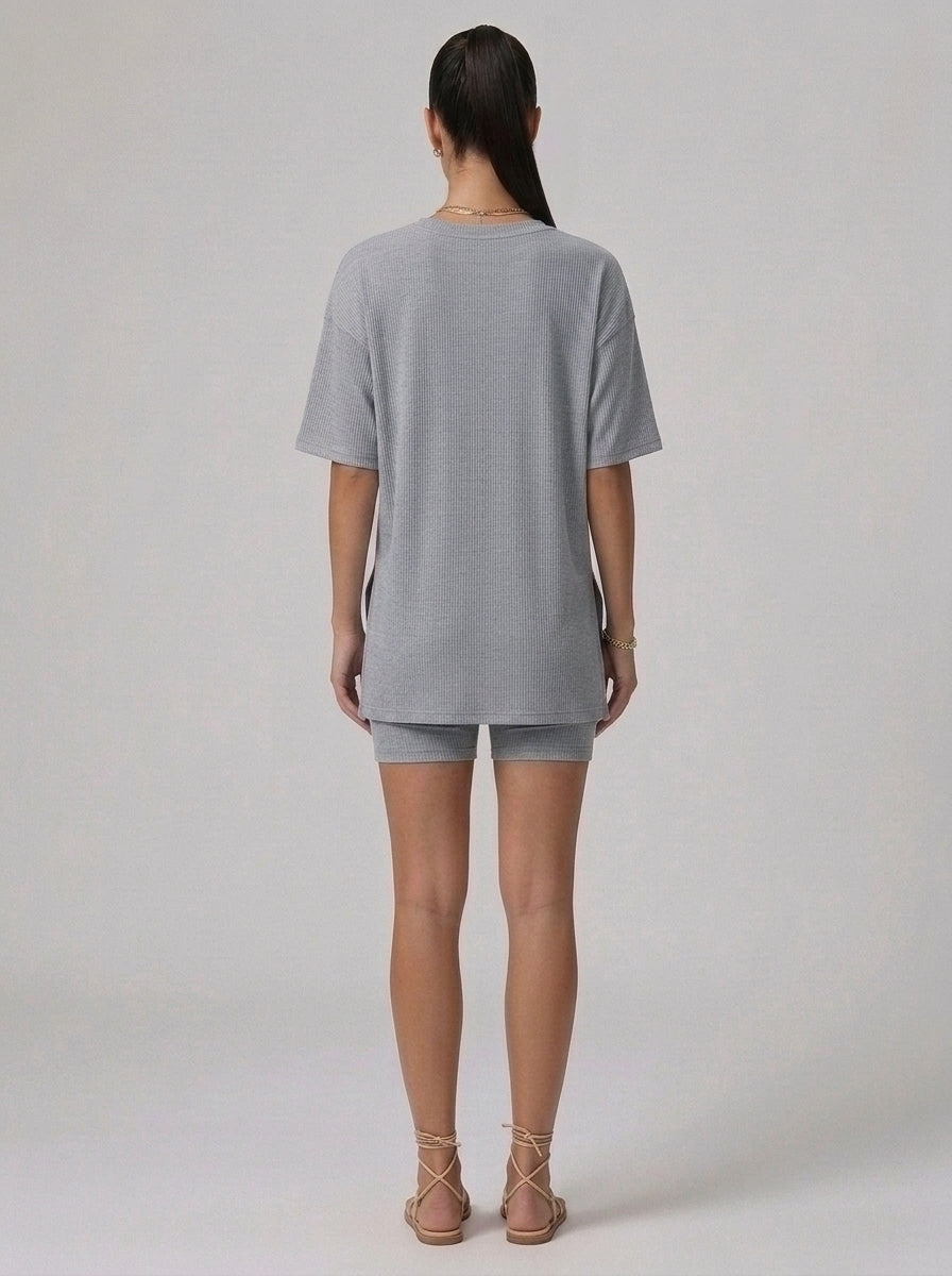 Nova Oversized Crewneck & Biker Shorts Set in Gray - Back View | AMARI Sydney