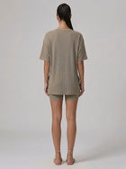 Nova Oversized Crewneck & Biker Shorts Set in Khaki - Back View | AMARI Sydney