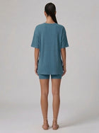 Nova Oversized Crewneck & Biker Shorts Set in Lake Green - Back View | AMARI Sydney