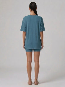 Nova Oversized Crewneck & Biker Shorts Set in Lake Green - Back View | AMARI Sydney