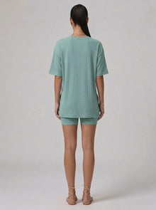 Nova Oversized Crewneck & Biker Shorts Set in Mint Green - Back View | AMARI Sydney