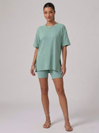 Nova Oversized Crewneck & Biker Shorts Set in Mint Green - Front View | AMARI Sydney