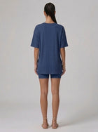 Nova Oversized Crewneck & Biker Shorts Set in Navy Blue - Back View | AMARI Sydney