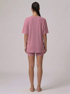 Nova Oversized Crewneck & Biker Shorts Set in Pink - Back View | AMARI Sydney