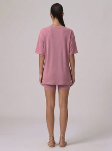 Nova Oversized Crewneck & Biker Shorts Set in Pink - Back View | AMARI Sydney