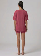 Nova Oversized Crewneck & Biker Shorts Set in Rose Red - Back View | AMARI Sydney