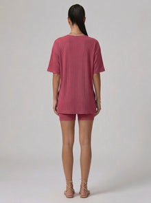 Nova Oversized Crewneck & Biker Shorts Set in Rose Red - Back View | AMARI Sydney