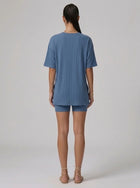 Nova Oversized Crewneck & Biker Shorts Set in Steel Blue - Back View | AMARI Sydney