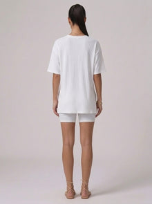 Nova Oversized Crewneck & Biker Shorts Set in White - Back View | AMARI Sydney