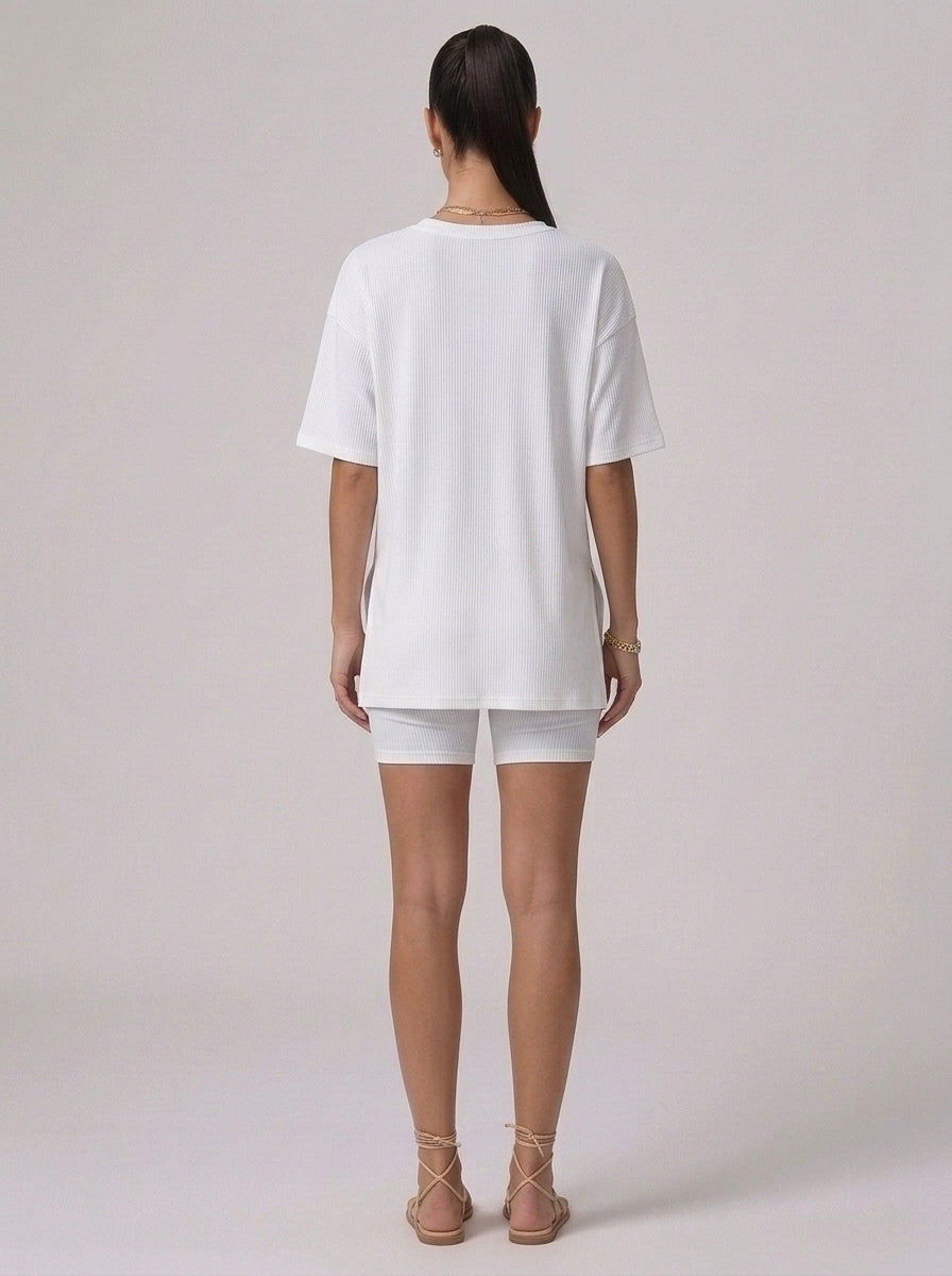 Nova Oversized Crewneck & Biker Shorts Set in White - Back View | AMARI Sydney