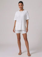 Nova Oversized Crewneck & Biker Shorts Set in White - Front View | AMARI Sydney