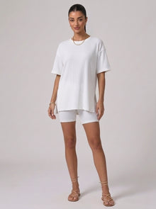 Nova Oversized Crewneck & Biker Shorts Set in White - Front View | AMARI Sydney